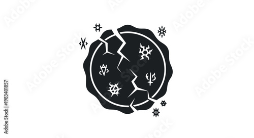 Black cracked earth with snowflakes around.
