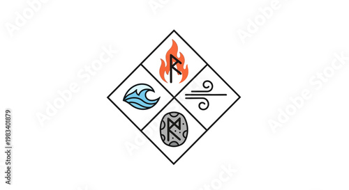 A symbolic logo with four elements.