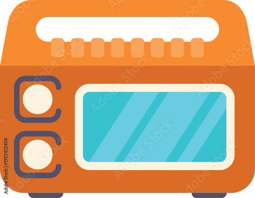 Colorful orange portable radio with dual dials and a blue display on white background
