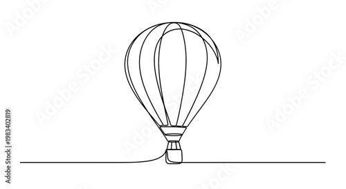 Minimalist single-line drawing of a hot air balloon hovering over a horizon