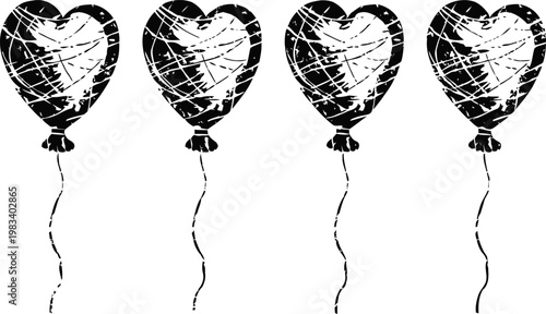 Grunge heart shaped balloons with strings valentine's day romantic party decorations