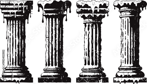 Ancient greek column capitals set with ionic, doric, corinthian, and composite architectural styles