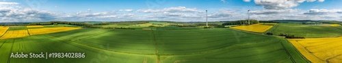 Bird's-eye view of flowering rapeseed fields in the Lower Taunus region