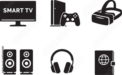 ai entertainment devices silhouette smart tv game console controller vr headset speaker headphones bundle