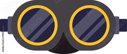 Flat style illustration of night vision goggles with dark lenses and yellow frame accents
