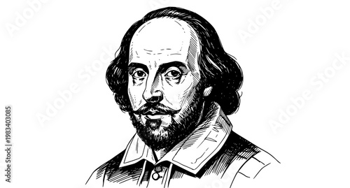 William Shakespeare Ink Sketch Black and White Vector Illustration