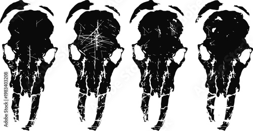 black and white decorative buffalo skull pattern with paint splatters