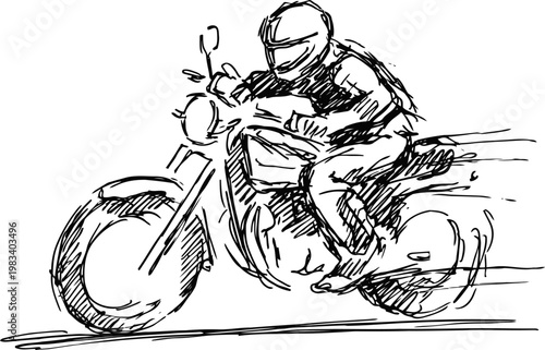 motorcycle racer speeding on bike hand drawn sketch of motorbike racing action