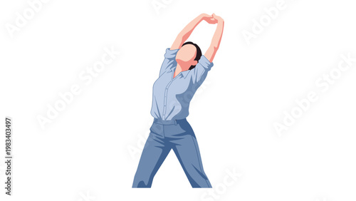 Embracing Wellness: A woman performs a gentle stretch, her arms reaching upwards, embodying tranquility and healthy lifestyle.