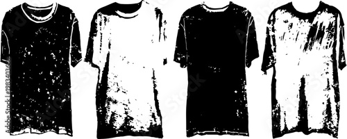 worn and distressed t shirts in black and white, grunge texture apparel set