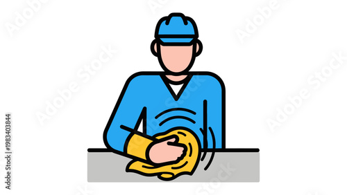 Cleaning Process: A worker meticulously cleans a surface with a cloth, showcasing precision and care in his task. The image conveys the essence of cleanliness and maintenance.