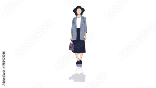 Elegant City Stroll: A fashion-forward silhouette of a person strides confidently in the city, her attire a blend of sophistication and casual chic. Her outfit hints at a modern lifestyle. 