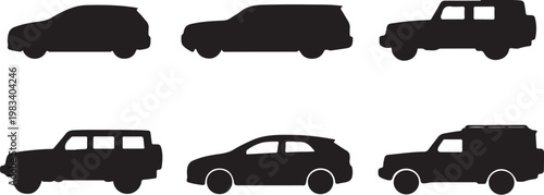 SUV Offroad Vehicle Silhouette Bundle Black Car Set Compact Full Size Crossover Jeep Expedition Vector