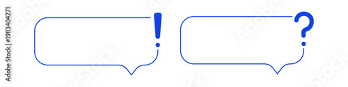 Blue speech bubble frames set with exclamation and question mark for text dialog box template