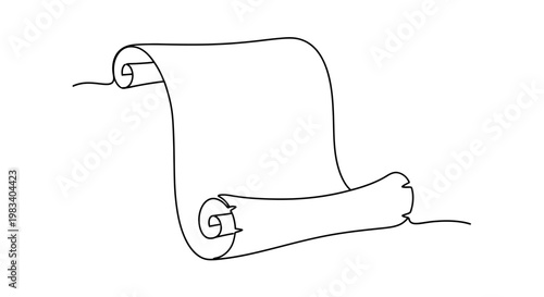 A simplistic outline of a rolled-up scroll with curved edges