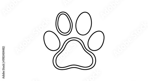 Simple black outline of a paw print with four toes and a heel pad