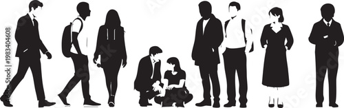 75 black silhouette figures of diverse people in various poses and activities black silhouettes