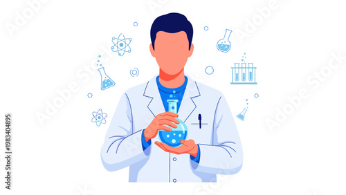 Scientist with Flask: An image depicting a scientist, holding a flask and other science elements, conveying expertise and innovation within a research or laboratory setting. 