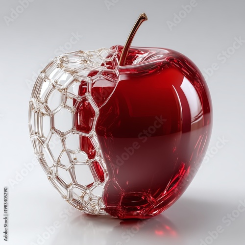 Abstract glass apple concept representing genetic structure and technology
