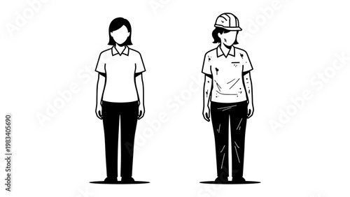 Working Women Illustration: Two women, dressed in work attire, stand side by side, showcasing female representation in the professional sphere. A symbol of equality.