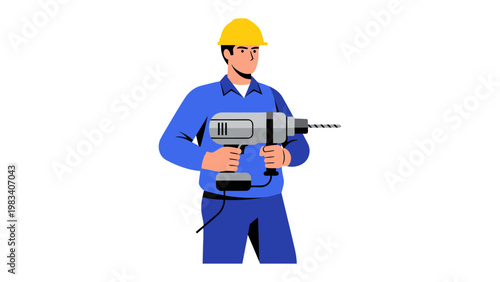 Construction Worker with Drill: A skilled construction worker, equipped with a drill, embodies precision and hard work, ready to build and create with unwavering dedication.