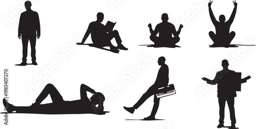 Black and white of person doing yoga poses and exercises fitness exercise silhouette