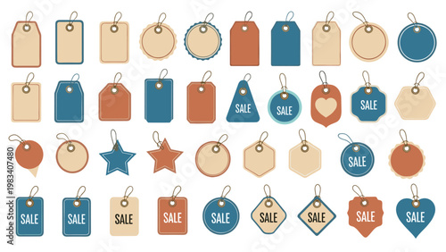 Comprehensive collection features many different shapes and colors of blank price tags and promotional sale labels.