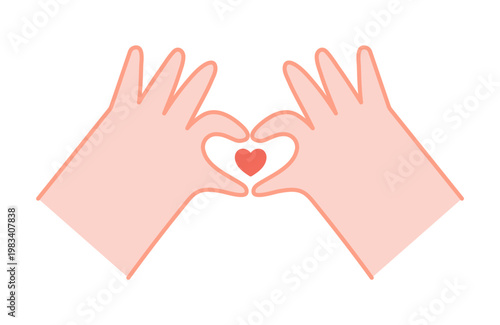 Hands making heart shape illustration isolated. Gesture, symbol, cartoon body parts. Love, friendship, support, care, empathy concept. Hand drawn line vector, clip art element