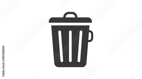 Black Trash Can Icon Symbol.