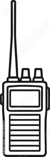 A clear outline illustration of a portable two way radio communication device with an antenna