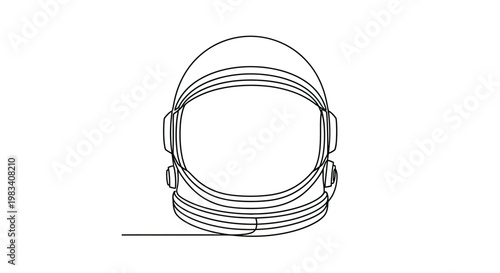 Single line drawing of a futuristic helmet, minimalist style