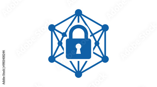 Blue padlock with network connections.