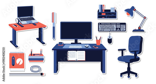 Modern office equipment illustration on black background