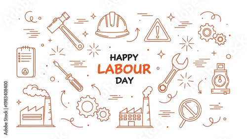 Labour Day Celebration Icon Set: This illustration celebrates Labour Day with icons. A festive tribute to workers' dedication and contributions.