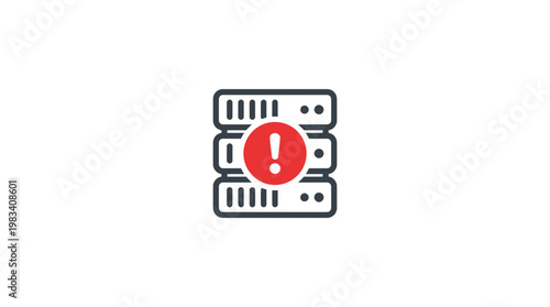 Computer server with error warning symbol.