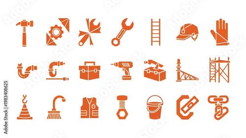 Construction Tool Icons: A curated collection of meticulously crafted icons represents essential tools, embodying the spirit of construction and the art of creation.