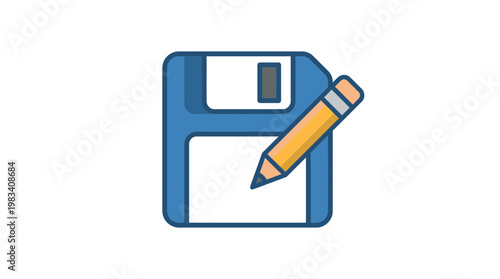 Floppy disk with pencil icon.