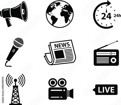 Collage of communication and media related icons
