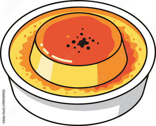 A delicious dessert of creme brulee in a white bowl on a table