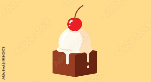 Chocolate cake with melting ice cream and cherry on top
