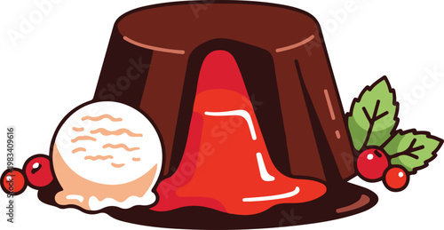 Chocolate cake with molten lava flows dessert on a plate with ice cream