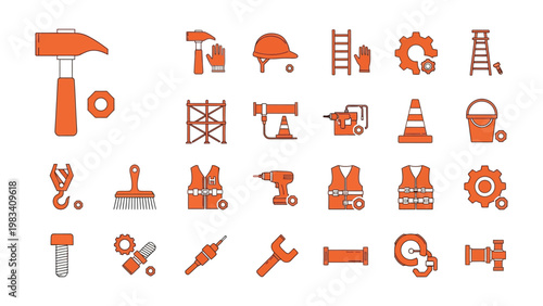 Construction Tools Set: A comprehensive collection of essential construction tools meticulously arranged, symbolizing the fundamental elements required for building and infrastructure development.