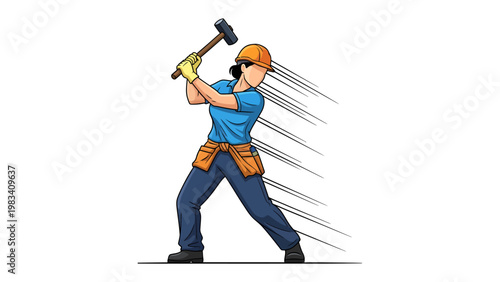 Hammering Construction: A determined construction worker swings a sledgehammer with focused precision, ready to tackle the day's projects.  