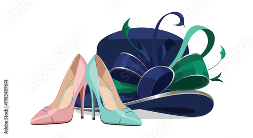 Elegant high-heeled shoes and stylish handbags arranged on a white surface for fashion accessories display