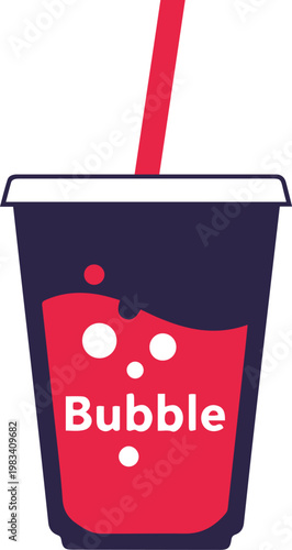 A colorful illustration of a bubble drink in a cup with a straw