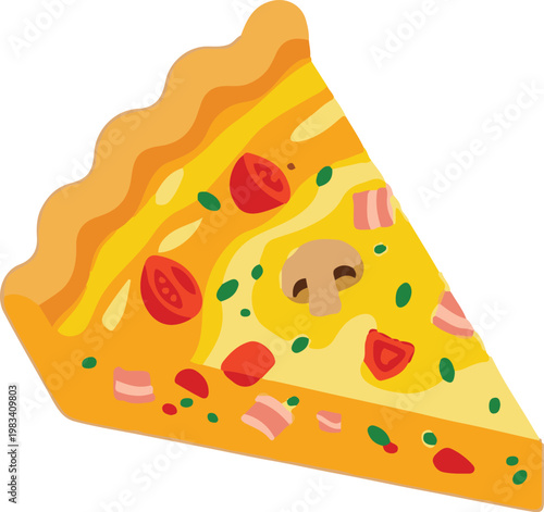 A delicious slice of pizza with melted cheese and various toppings