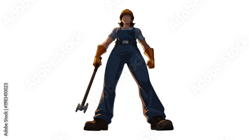 Construction worker Ready: A construction worker stands ready with her tool, embodies strength, determination, and expertise within the construction industry.