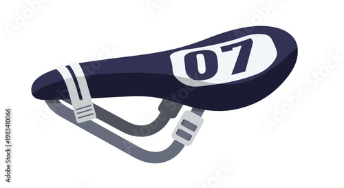 Close-up of a black and white sports helmet with a chin strap and racing number 07 for safety and racing activities
