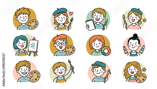 Illustrations of people engaged in creative hobbies.