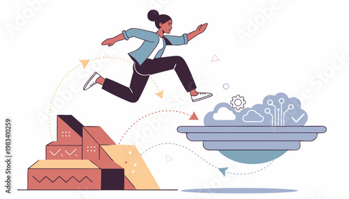 person jumping over obstacles vector illustration, flat design